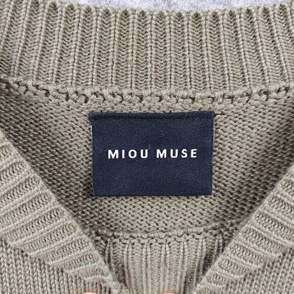 Miou Muse Sweater Womens Sz S Green Smiley Face Graphic Pullover Crewneck Knit - Picture 5 of 9